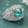 Gorgeous Elegant Green Synthetic Zircon Flower Ring Suitable For Women Parties Banquets Wedding Vintage Temperament Jewelry