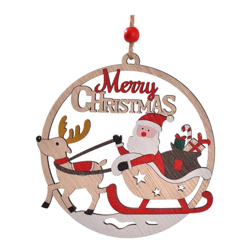 Safe Wood Tag Wooden Hanging Christmas Ornaments Hollow Wood Cutouts Round Reindeer Xmas Tree Wooden Ornaments Rustic Holiday