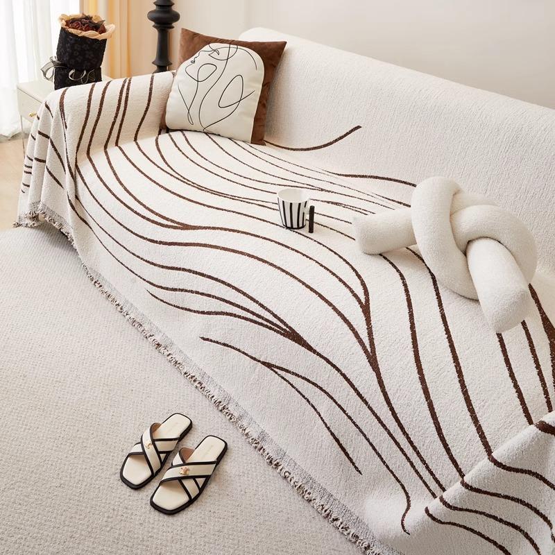 Autumn Winter Thick Solid Color Plush Sofa Towel Sofa Cover Cloth White Sofa Cover Non-Slip One-Piece Cover Towel