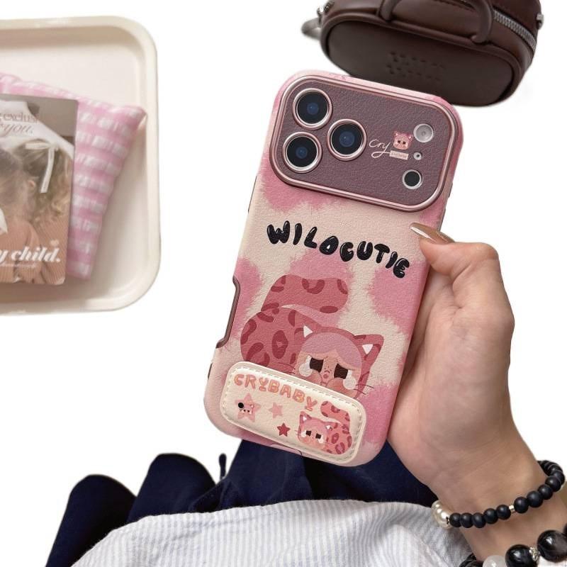 Pink Leopard Print Crying Doll Phone Case IPhone 17 Pro Max 16 15 14 With Kickstand Or Lanyard TPU Soft Cover