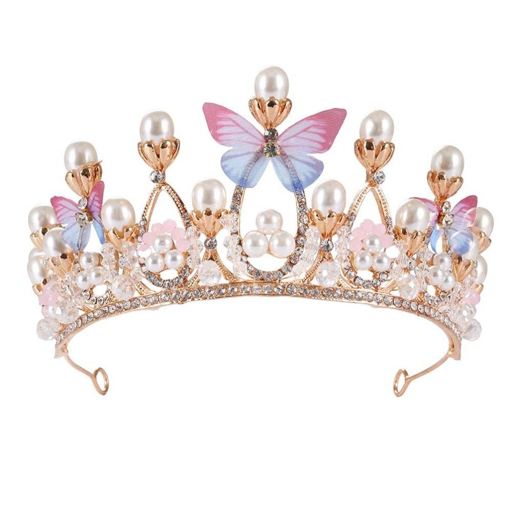 Rhinestone Princess Crown Handmade Wedding Tiara Elegant Design Pearl Headband  Girls Fashion