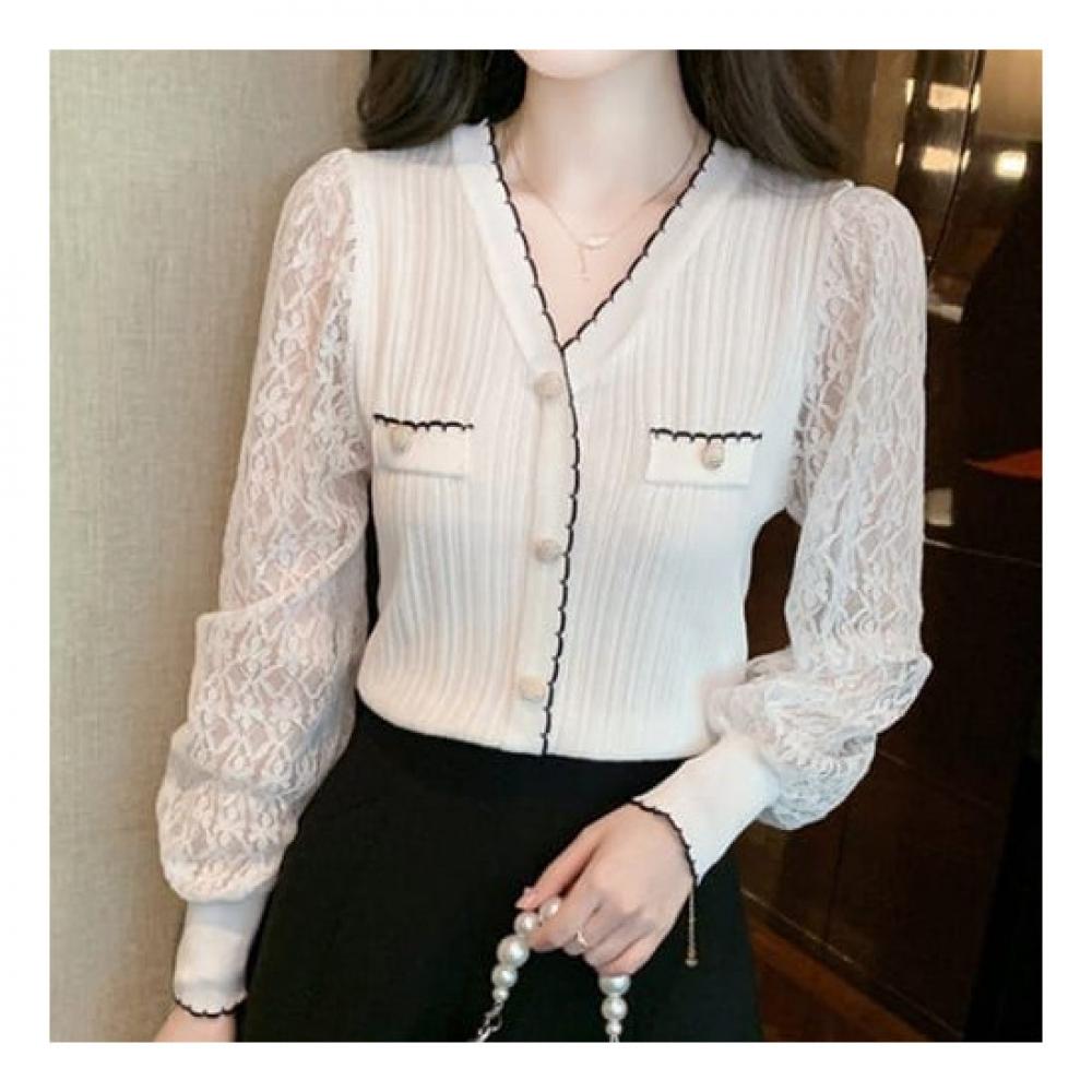 NaVaVa Women LoVely Lace V Neck Knit Cardigan Nk2276