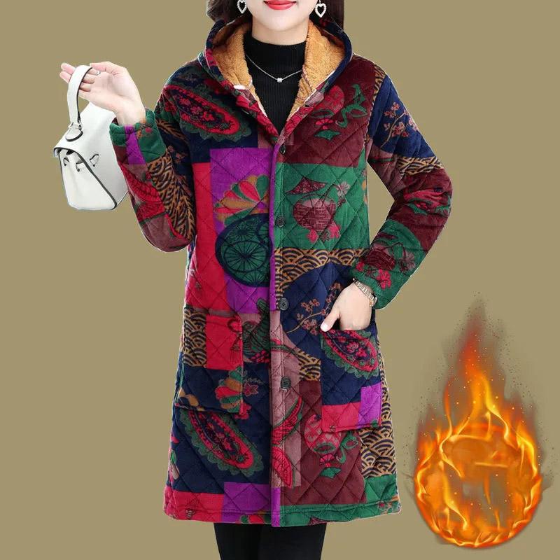 Mittellange Baumwolljacke für Damen, Herbst- und Wintermode, plus Daunen, warm, große Yards, dumme einfarbige Jacke