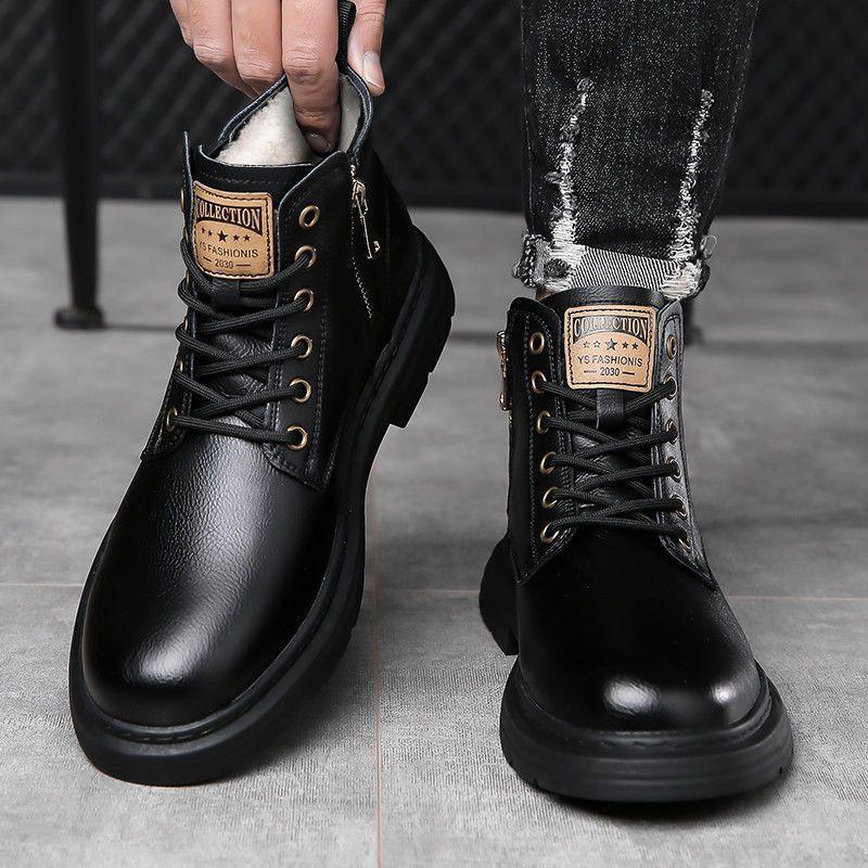 2025 autumn new Martin boots men's trendy men's boots leather British style tooling boots thick-soled high-top locomotive boots men's