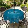 Outdoor Christmas Tablecloth Round Waterproof Oil-Resistant Patio Table Cover Garden Deck Umbrella Hole