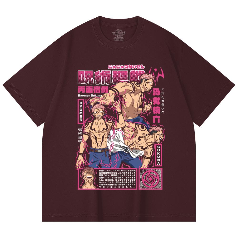 

230 Gsm 100% Cotton Jujutsu Kaisen V45 Sukuna Print Unisex Heavy Cotton T Shirt 2XL
