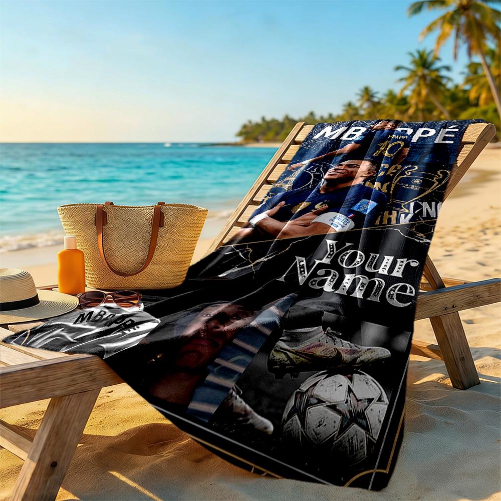 Mbappe Customized Name Beach Towel Soft Durable Quickdry Suitable For Swimming Gym Camping Yoga Vacation