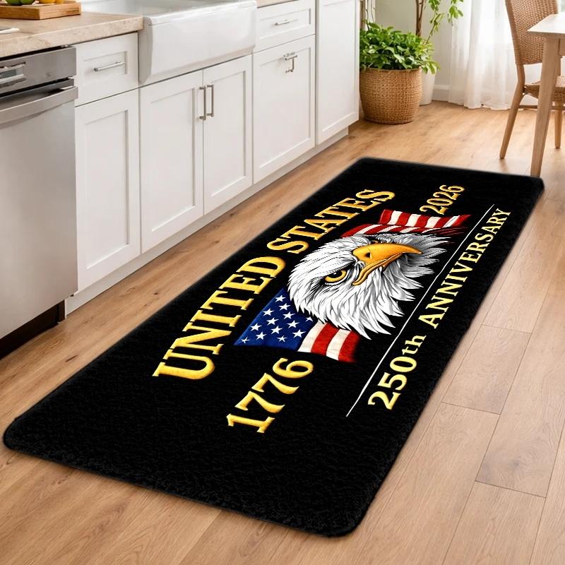 VIKAMA US 250th Anniversary Bald Eagle Doormat, Non-Slip Washable Entryway Rug, Patriotic American Flag Print Floor Mat for Fron