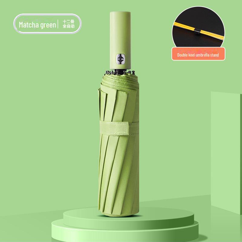 24-Rib Automatic Folding Umbrella: Dual-Use Parasol for Sun & Rain, UV Protection, Customizable for Advertising