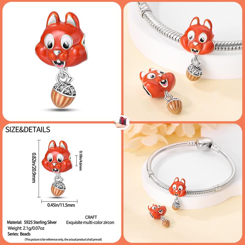 Copper Fashion Squirrel Squirrel Maple Leaf Charms Beads For 3Mm Bracelet Diy Fine Jewelry Gift Making