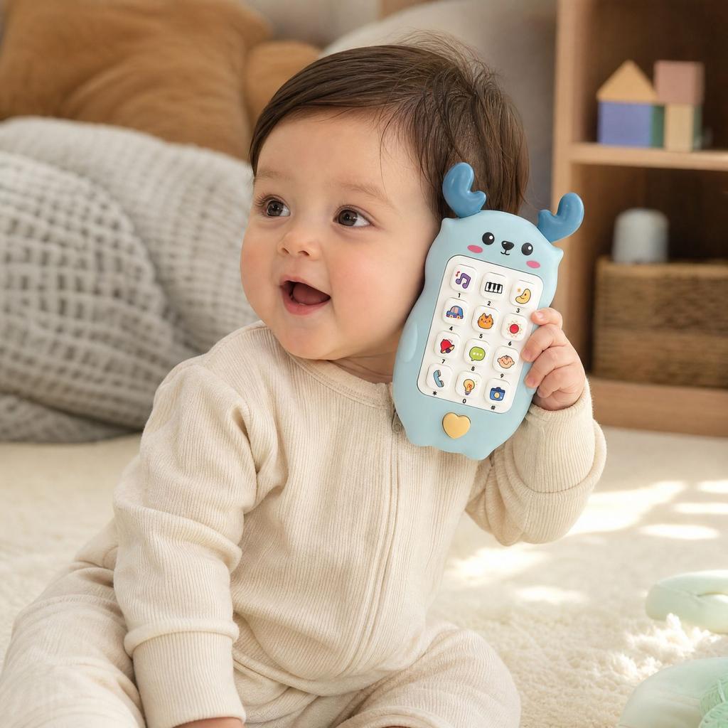 Kids Toy Phone with Music, Deer Design, Early Learning Pretend Play Phone for Toddlers