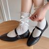 Lolita Kawaii Women Socks Bow Sweet Girls Cute Ruffle Socks Women Japanese Style Solid Color Black White Gray Long Socks Sox