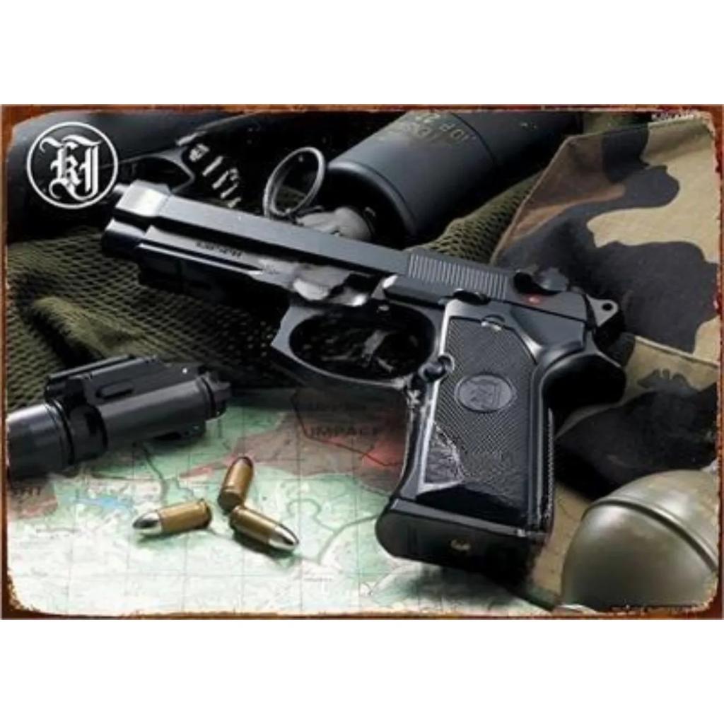 Vintage NEW Pistol HD Tin Painting Metal Sign Poster Home Living Room Bar Club Party Man Cave Art Wall Decorativ Iron Painting