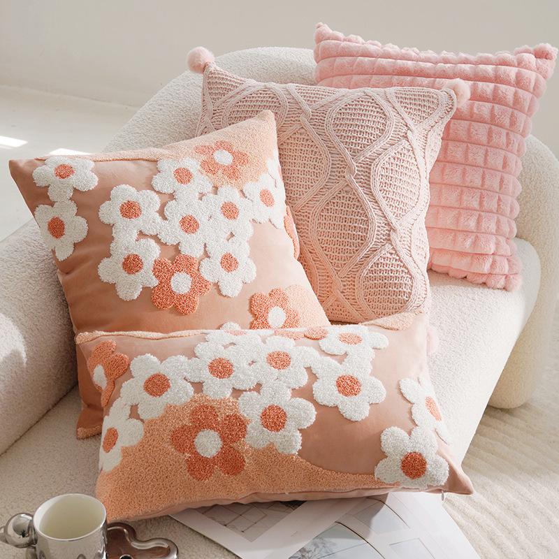 1pc, Daisy Floral Embroidered Throw Pillow Cover Cushion Pillow Case For Sofa Living Room, Home Decor Room Decor, Without Pillow Insert