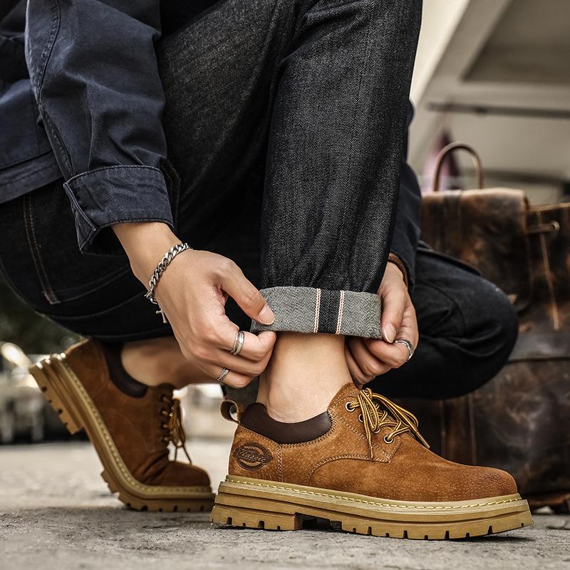 Martin Boots Men's Low-top British Style Retro Leather Shoes Tooling Sports Rhubarb Shoes Fashion Casual Versatile Men's Shoes
