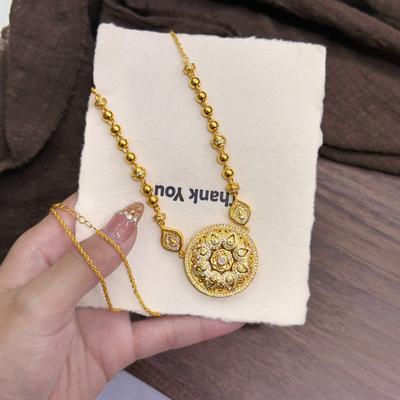 Vietnam Sand Gold Ancient Method Point Diamond Six-character Motto Necklace New Chinese Lotus Round Pendant