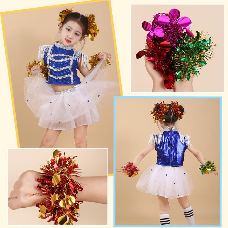 10Pcs Colorful Tinsel Bracelet Elastic Band Adults Kids Universal Dance Performance Prop Cheering Squad Tinsel Wristband