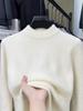 Men's High Neck Solid Color Thick Knit Sweater - Velvet Warm Base Layer for Autumn/Winter