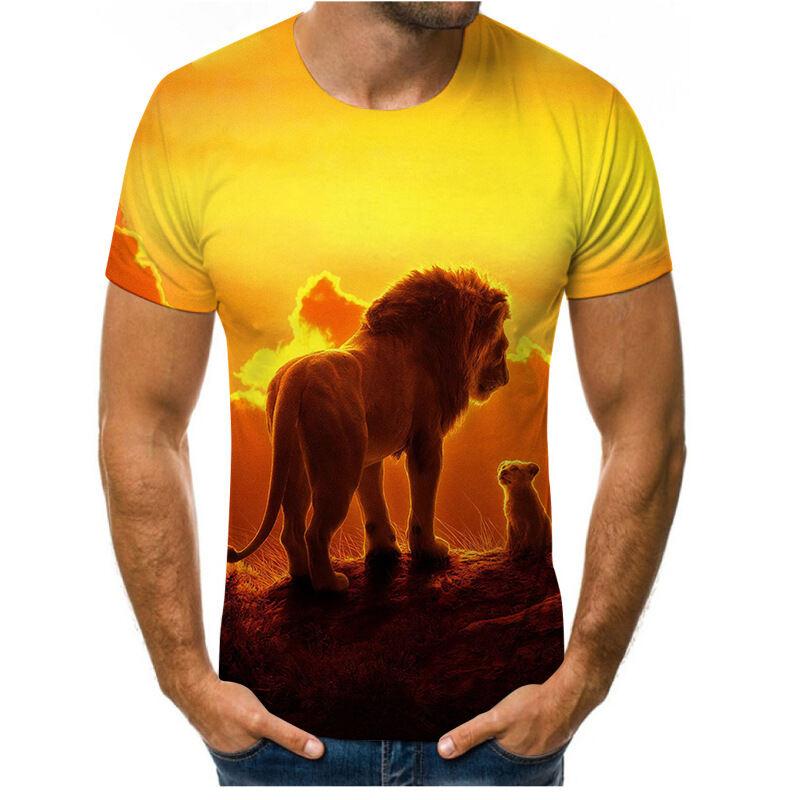Summer New Style 3D Digital Print round Neck Short Sleeve T-Shirt Lion Tiger Pattern Men's Casual Top Quality Polyester V-Neck