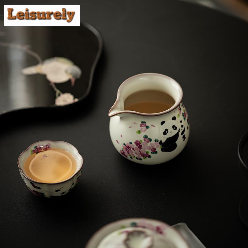 200ml Ceainic Antic din Porțelan de Cuptor Ru cu Panda Drăguț, Separator de Ceai Cha Hai, Cupă de Justiție de Uz Casnic, Pentru Accesorii de Ceai, Cafea