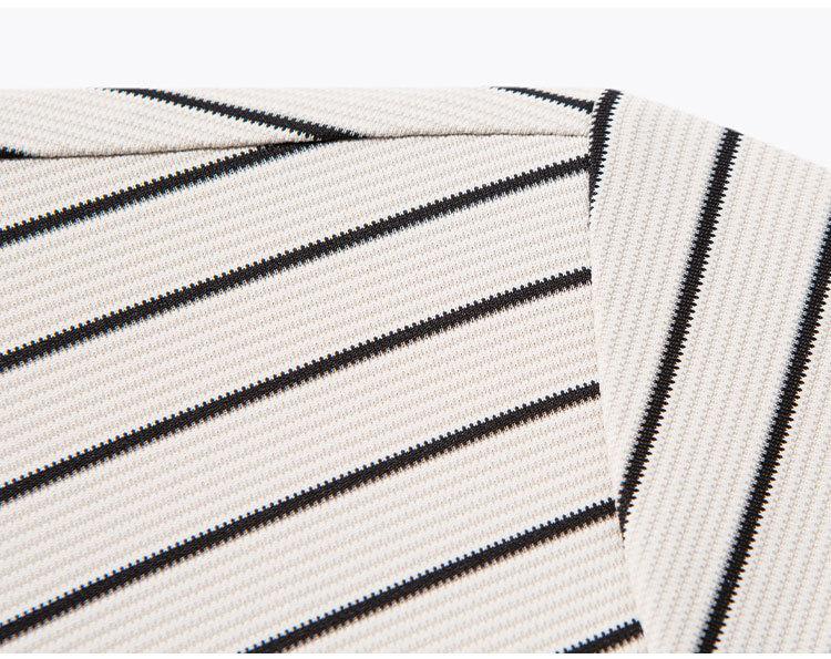 Ice Silk High Elasticity: Summer Business and Leisure Lightweight Horizontal Stripe Knitted Short Sleeve T-shirt for Men Polo Shirt