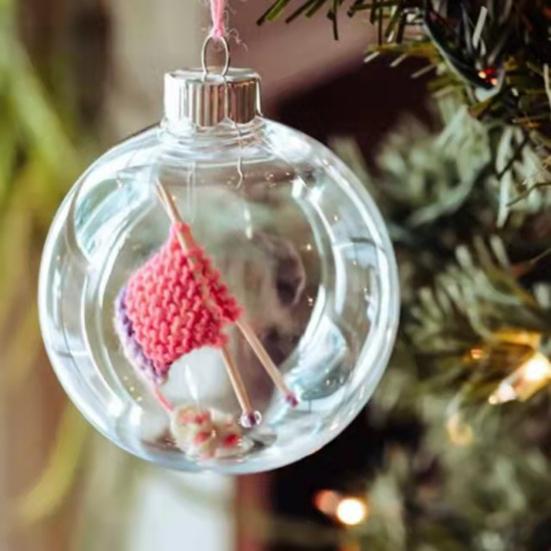 Holiday Sewing Snow Ball Ornament Plastic Clear Balls Xmas Hanging Ornament Seamstress Gift for Knitters Yarn Lovers