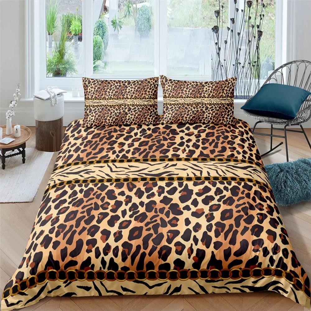 3D Print Leopard Bedding Set Queen King Soft Bedclothes Twin Bohemian Print Duvet Cover With Pillowcase Polyester Quilt Cover