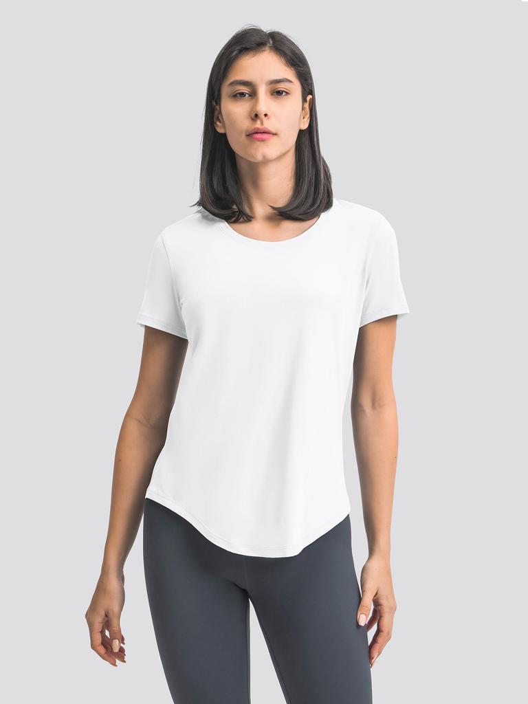 Vår/Sommar 2023 Dam Casual Lös T-shirt för Löpning och Yoga med Bar-Känsla