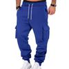 Mens Retro Casual Cargo Pants Loose Multi Pocket Drawstring Long Trousers