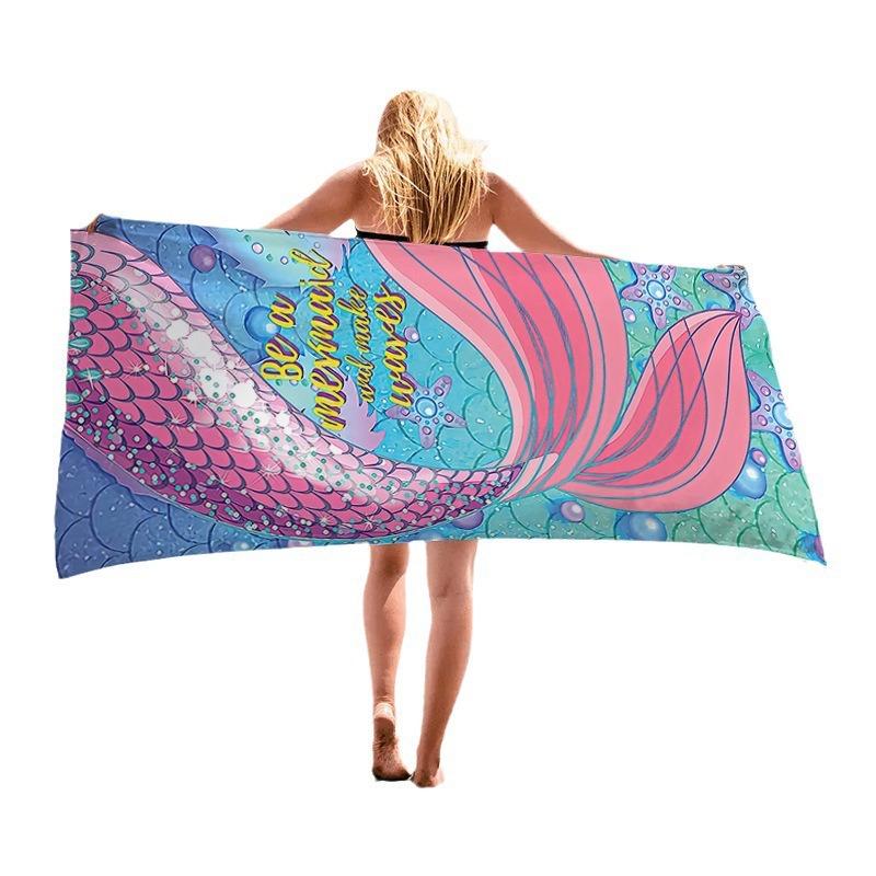 Mermaid Tail Microfiber Beach Towel Oversized Quick Dry Sand Free Bath Towels Large Lightweight Swimming Blanket Swimwear