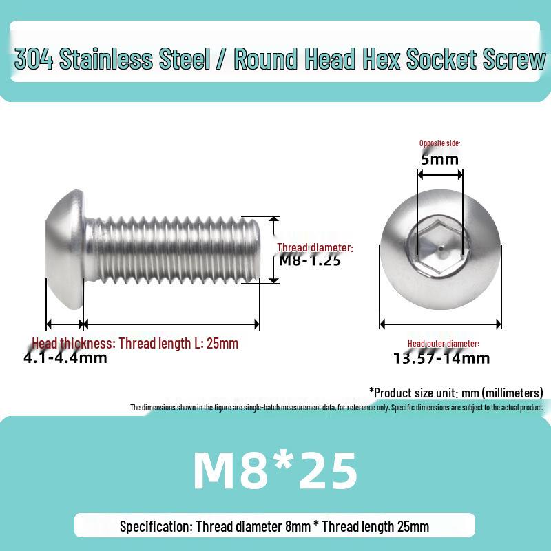 304 Stainless Steel Mushroom Head Hexagon Screw M2-M6