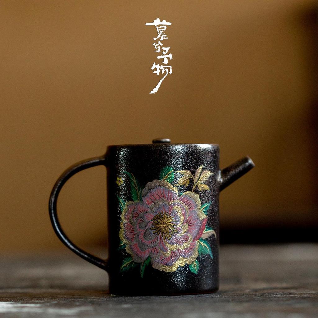 Hand-Painted Kesi Peony Ceramic Teapot: New Chinese Style, Retro High-Pot for Exquisite Tea Brewing