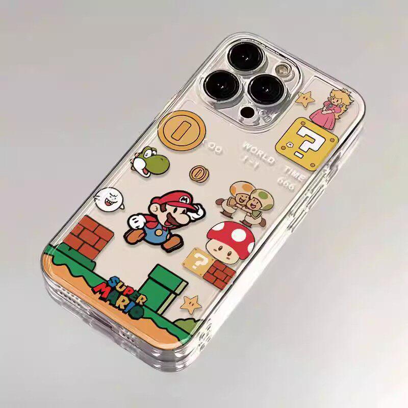Transparent Cartoon Mario iPhone 17 Pro Max Case: Full Coverage, Anti-Drop, Summer Thin Shell