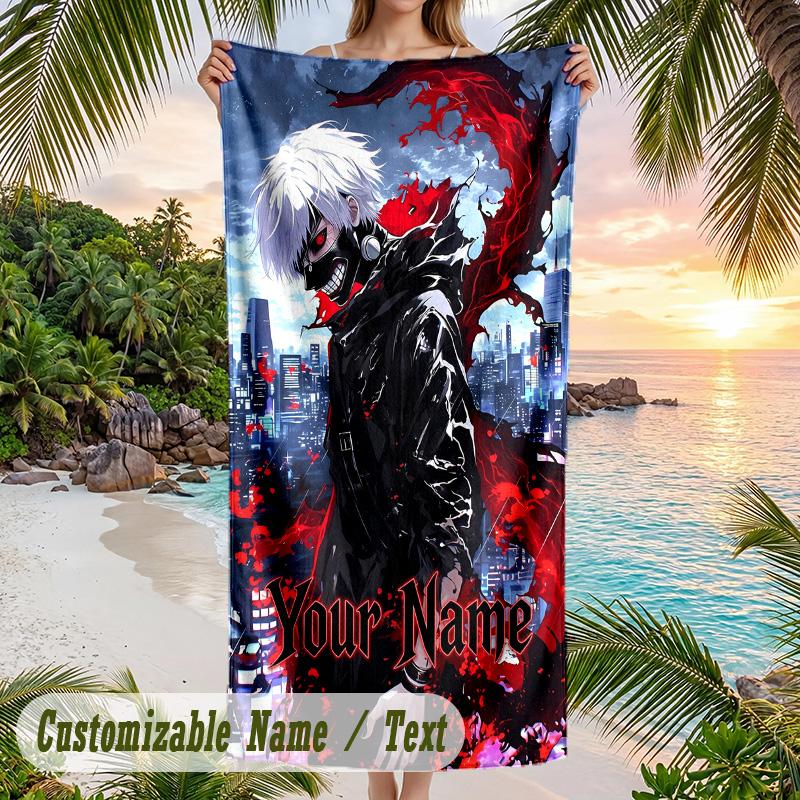 Tokyo Ghoul Beach Towel, Personalized Custom Name Text, Quick Dry Large Absorbent Towel For Beach Pool