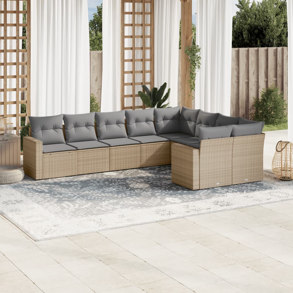 Vidaxl 9-Cz. Ensemble de Meubles de Jardin avec Coussins, Beige, Polyrotin