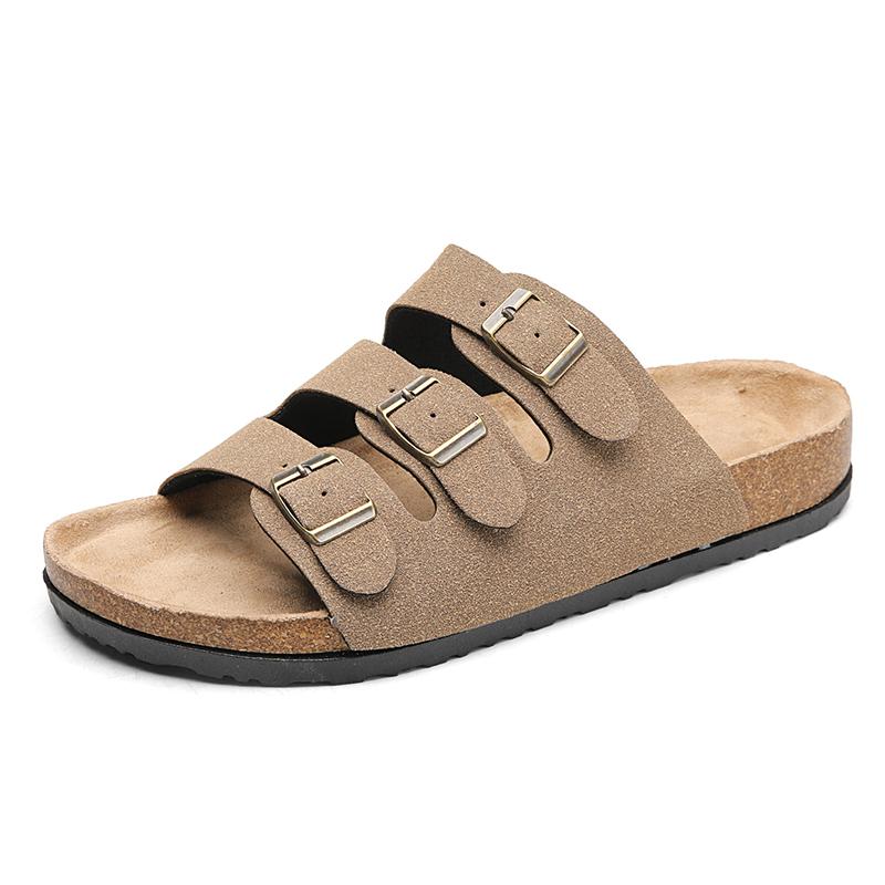 Mens Slippers Arch Support Slip-on Suede Shoe Crestar Cork Footbed Arizona Sandals for Women Solid Color Double Button Slippers