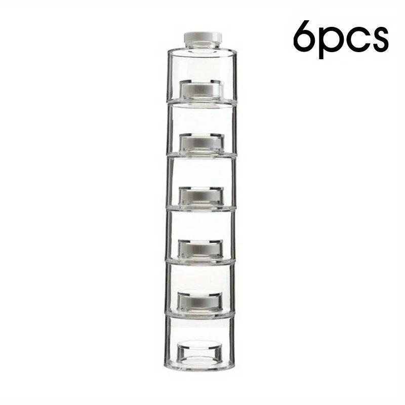 6Pcs/Set Spice Jar Pepper Shaker Box Spice Tower Herb & Spice Tools Transparent Seasoning Cans Kitchen Rack Condiment Bottles Light Grey