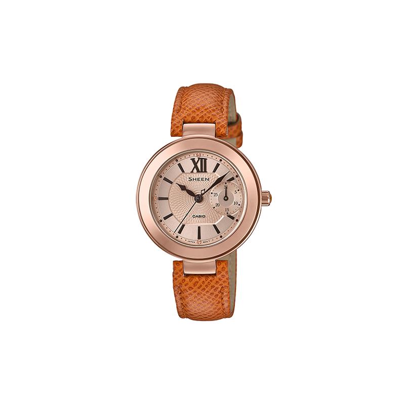 

Casio SHEEN series 50 meters waterproof quartz movement leather strap Japanese and Korean watch women s watch gold dial SHE-3051PGL-7A