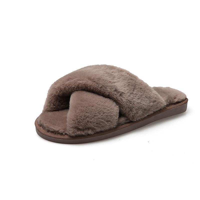 Women's Cozy Cross Fluffy Slippers for Autumn/Winter - Indoor Flat-Bottom Slippers for Home