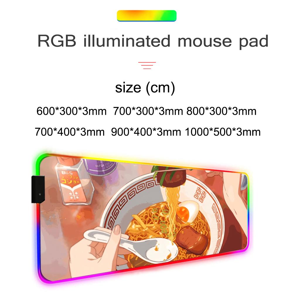 anime ramen Mouse Pad RGB Gaming Mousepad Big LED Pad PC Desk Mat Luminous Mouse Pad Large Keyboard Mats Table Rug With Backlit