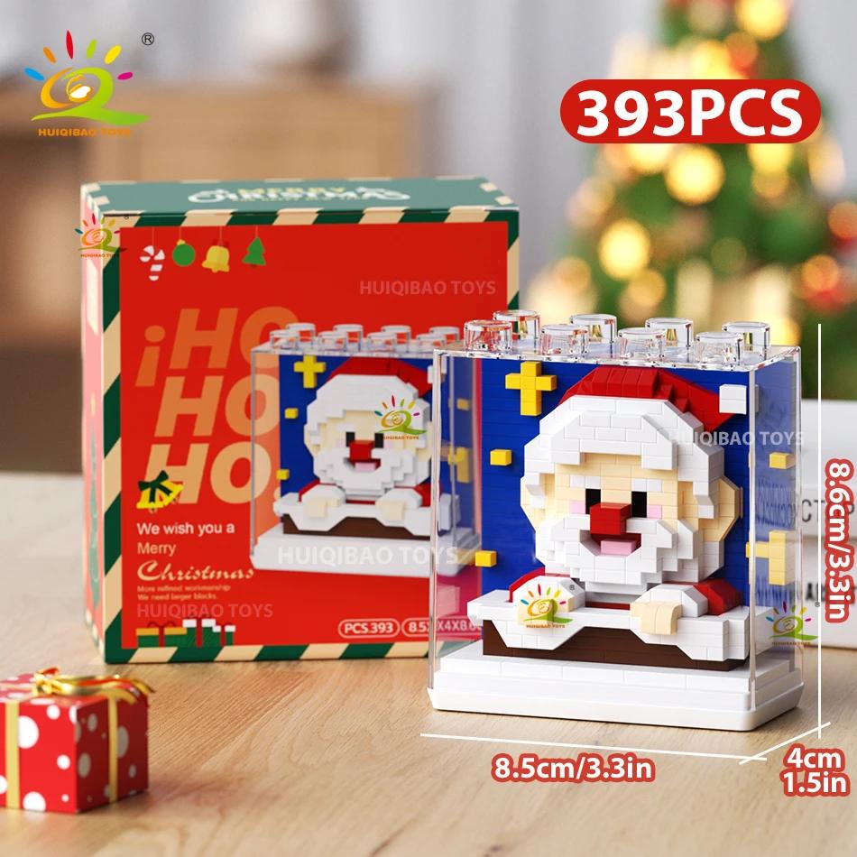 HUIQIBAO Dětský Mini Vánoční Stromeček Model Santa Clause Micro Kostky Stavebnice Město DIY ZOO Vitríny se Zvířaty Hračky Dárek