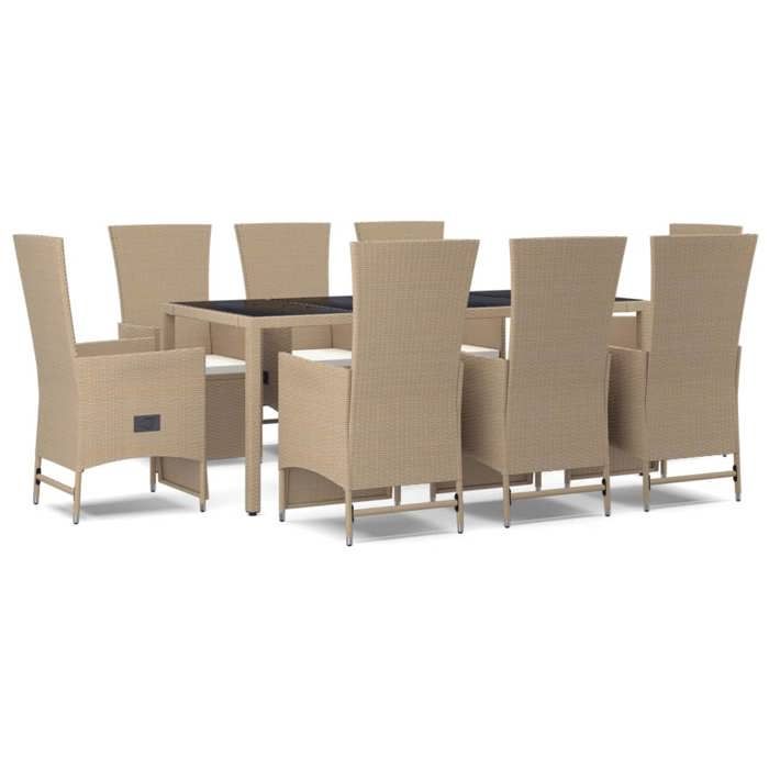 VidaXL Ensemble à manger de jardin et coussins 9 pcs beige Poly rotin, ensemble de salle à manger, ensemble de salle à 3157579