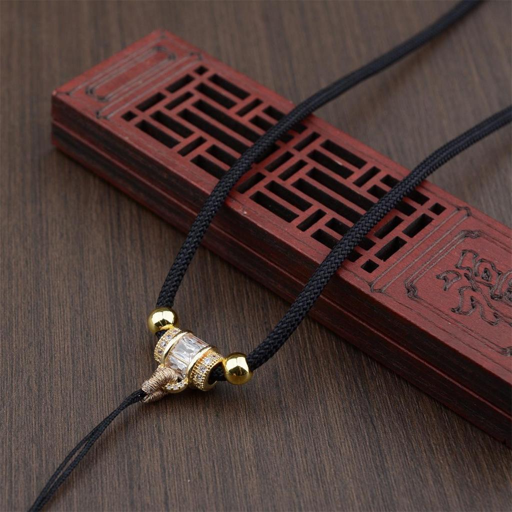 Hand-Woven Alloy Jade Pendant Necklace with Gold Lanyard Rope, Unisex and Versatile