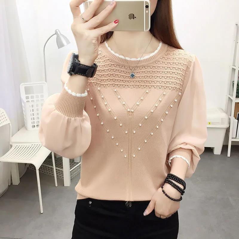 

Топ из шифона Ice Silk с длинными рукавами – тонкий свитер с круглым вырезом на весну/осень One Size розовый