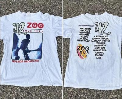 1992 U2 ZOO TOUR Band 2 Side Reprint T Shirt White Tee Vtg1