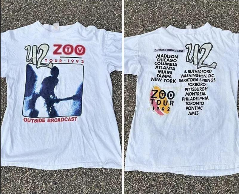1992 U2 ZOO TOUR band 2 side Reprint T shirt white tee Vtg1