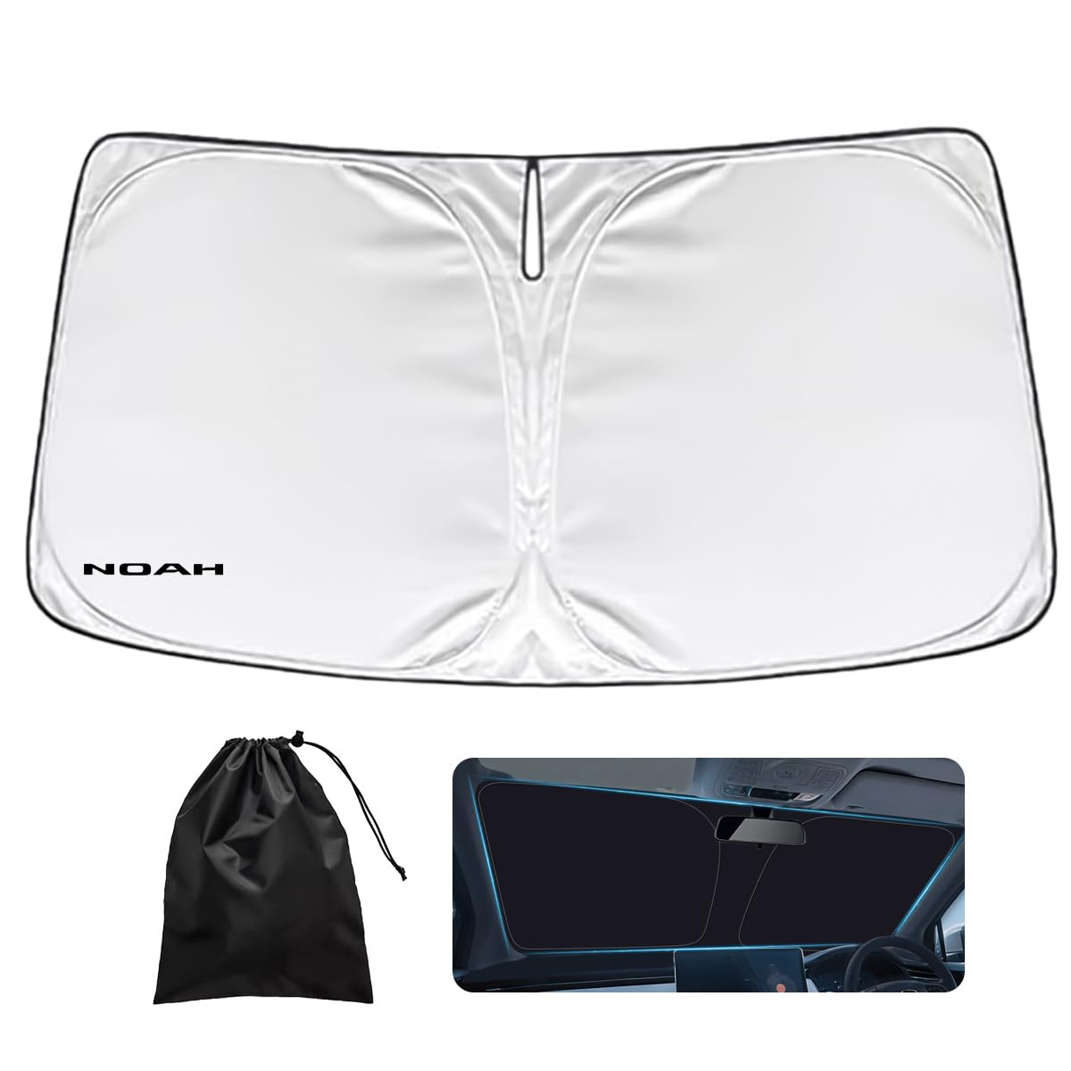 

windshield sunshade for the Noah with No suction cups UV light heat sun heat genuine dashcam foldable storage bag perfect for car camping and privacy