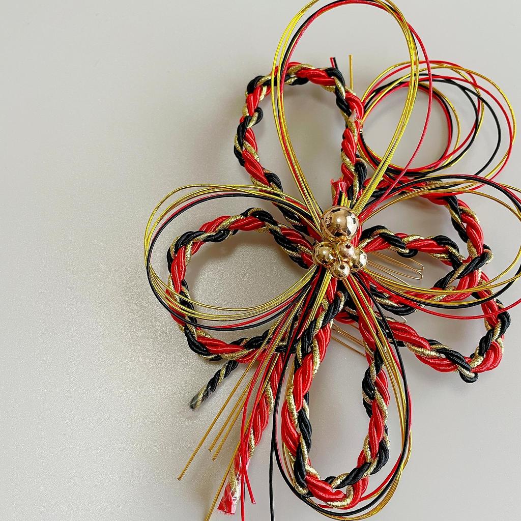 Mizuhiki hair ornament, red and black braided cord, for Japanese attire, coming-of-age ceremony, graduation ceremony, wedding, headpiece, hakama,