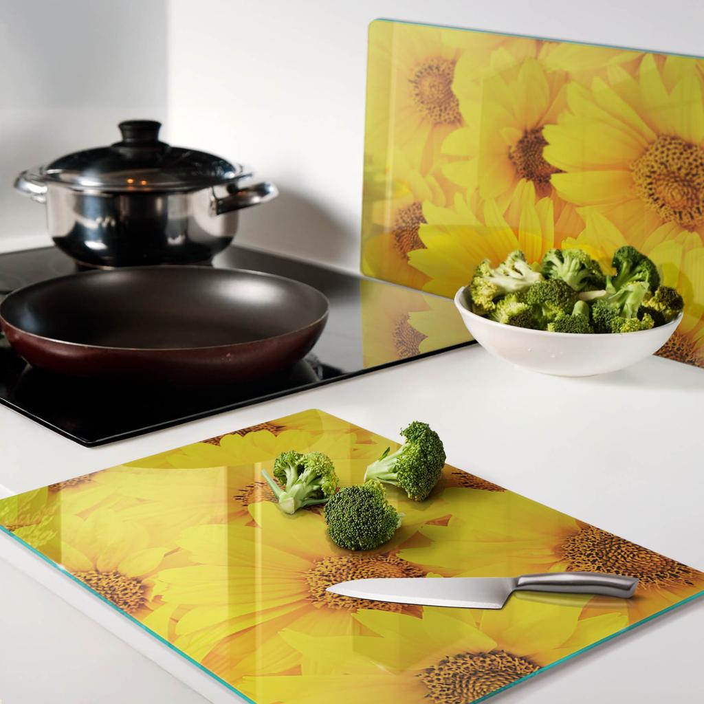 Set of Two Decorative Glass Kitchen Boards Sunflowers 2x40x52 cm