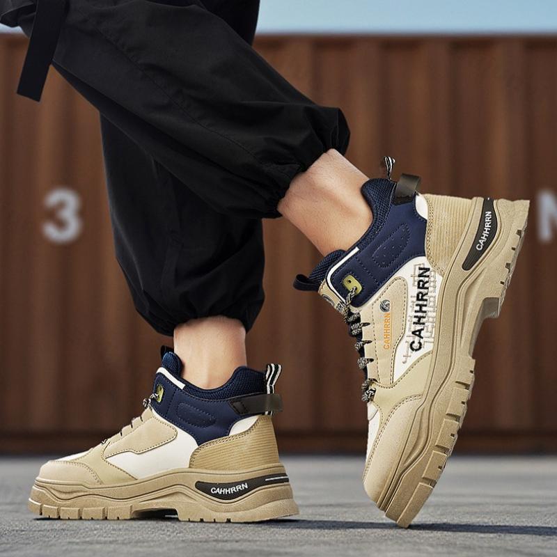 Men's Work Shoes 2026 Autumn New Outdoor Non Slip Comfortable Platform Sneakers Fashion Cross Tied Height Increase Casual Shoes